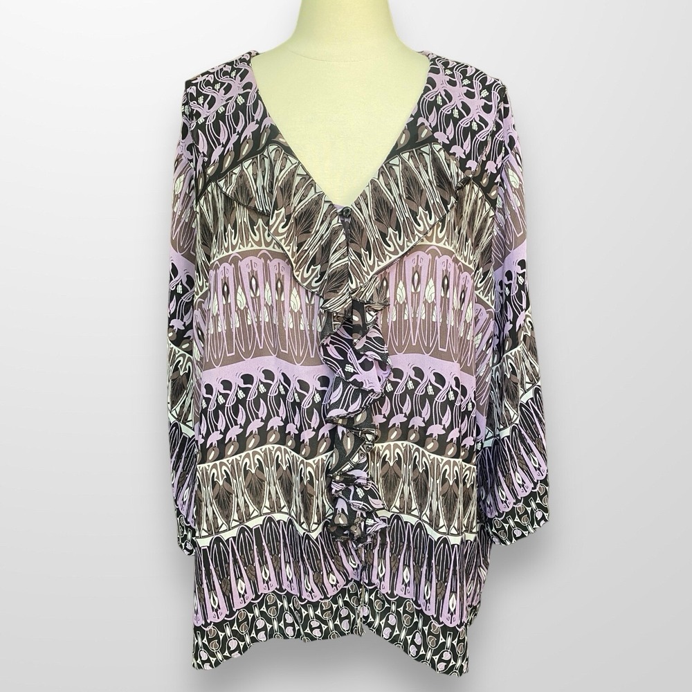 Maggie Barnes Women's Size 3X Blouse Top Shirt 3/4 Sleeve Ruffle‎ Lightweight